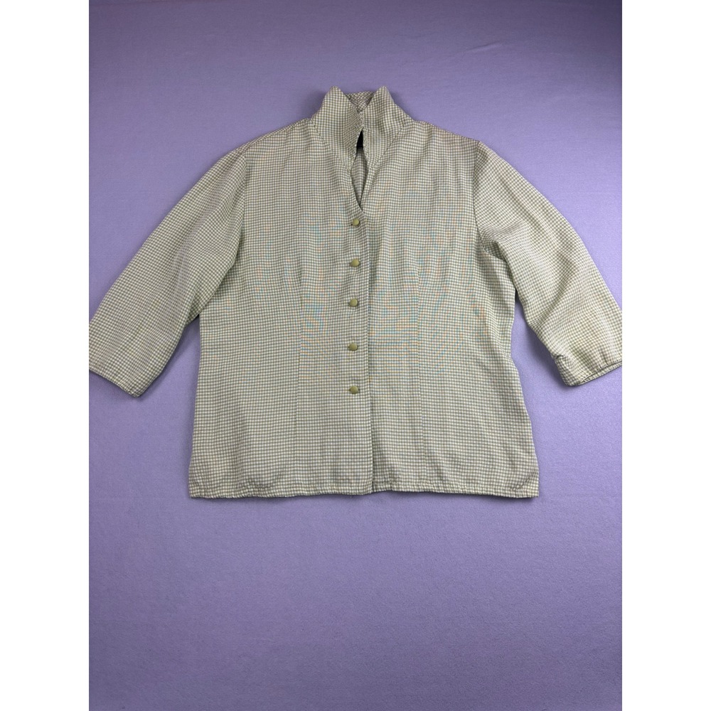 Requirements Vintage Gingham Blouse Size 12 Green White Plaid Button Up